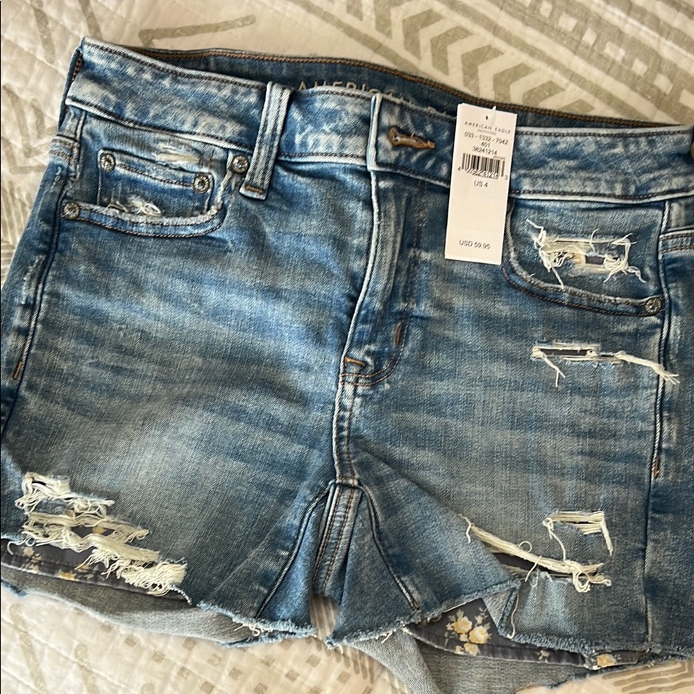 American Eagle Outfitters Hi Rise Shortie Distressed Jean Shorts